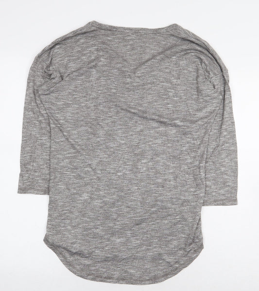 Papaya Womens Grey Viscose Basic T-Shirt Size 10 V-Neck