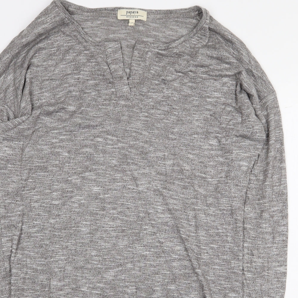 Papaya Womens Grey Viscose Basic T-Shirt Size 10 V-Neck