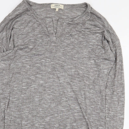 Papaya Womens Grey Viscose Basic T-Shirt Size 10 V-Neck