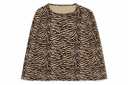 Liz Clairborne Womens Yellow Animal Print Cotton Basic Button-Up Size M Round Neck