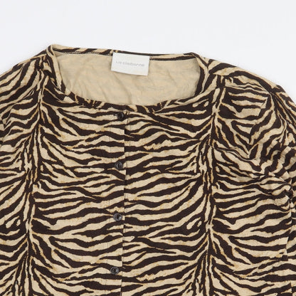 Liz Clairborne Womens Yellow Animal Print Cotton Basic Button-Up Size M Round Neck