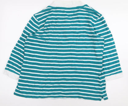 Damart Womens Green Striped Cotton Basic Blouse Size L V-Neck