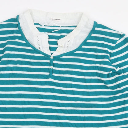 Damart Womens Green Striped Cotton Basic Blouse Size L V-Neck
