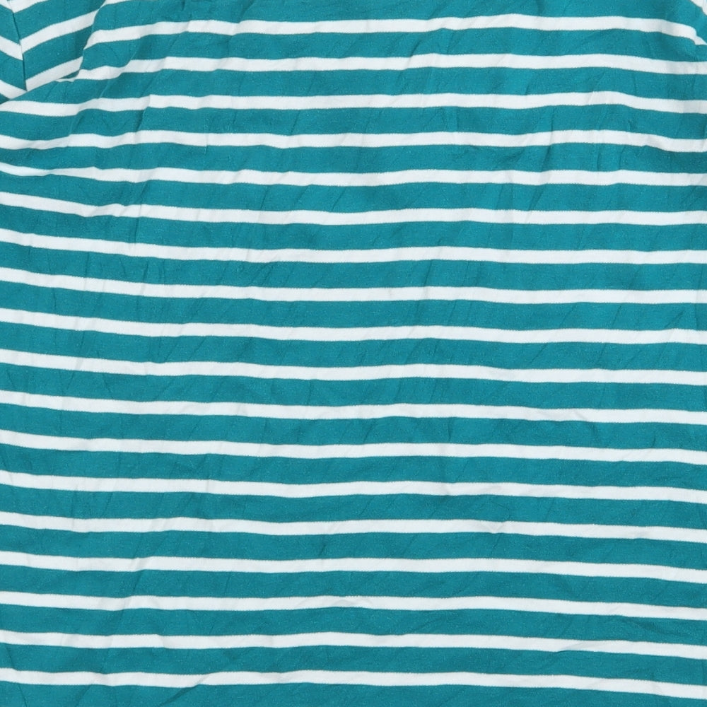 Damart Womens Green Striped Cotton Basic Blouse Size L V-Neck