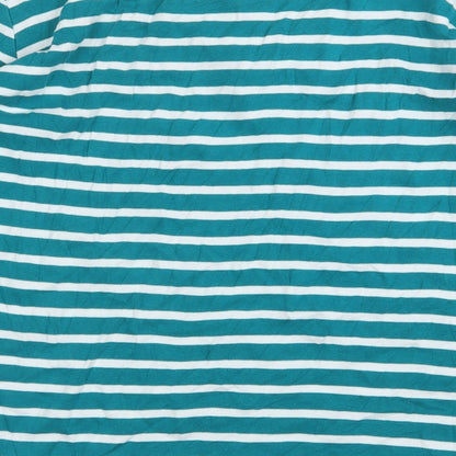Damart Womens Green Striped Cotton Basic Blouse Size L V-Neck