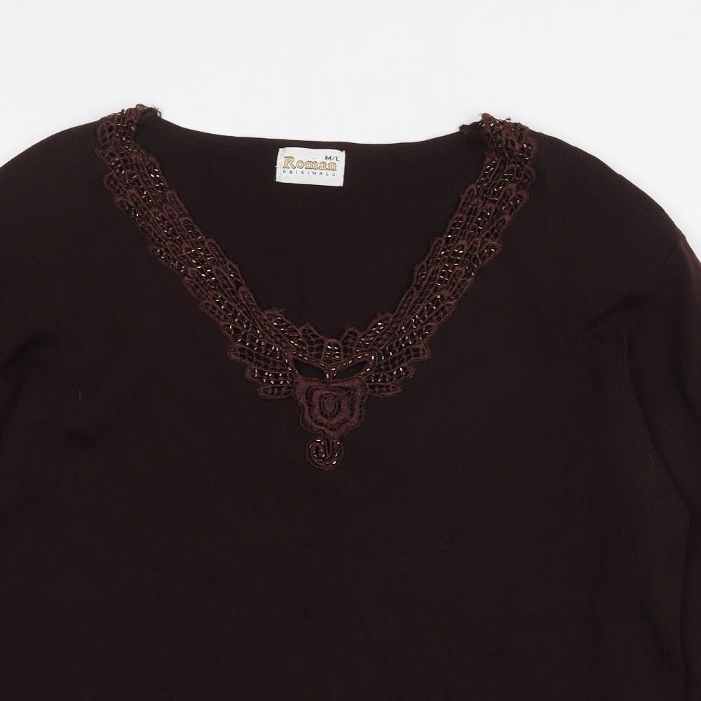 Womens UK Size M Roman Originals Brown Basic Blouse