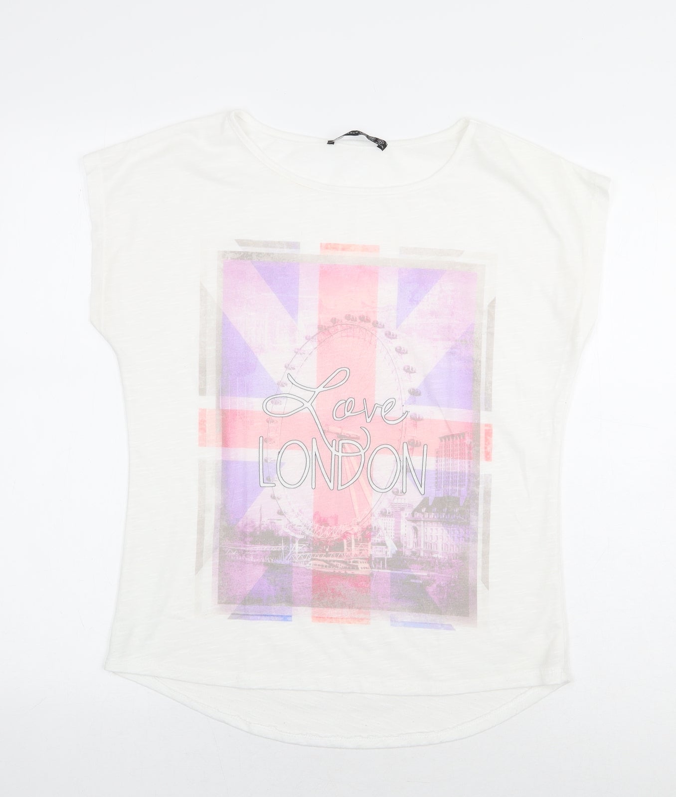 Atmosphere Womens White Cotton Basic T-Shirt Size 8 Boat Neck - London