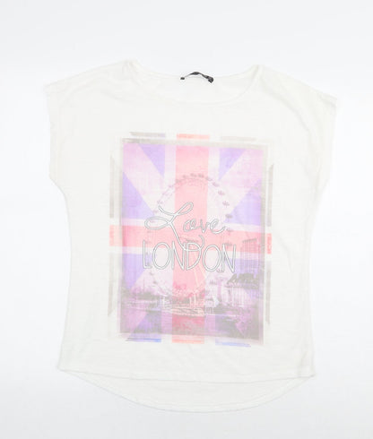 Atmosphere Womens White Cotton Basic T-Shirt Size 8 Boat Neck - London