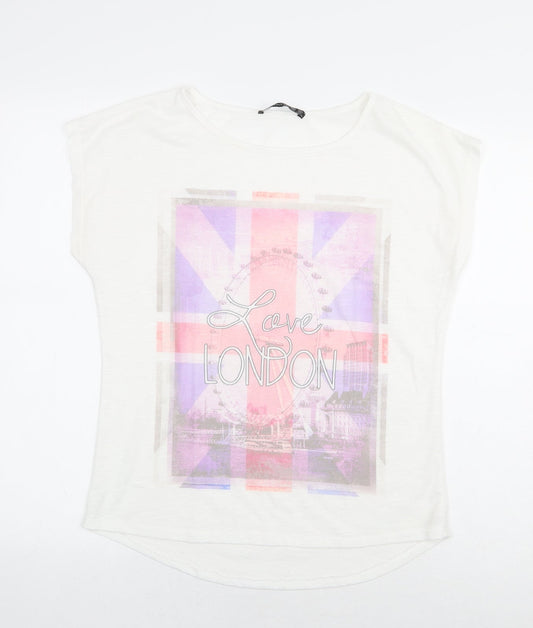 Atmosphere Womens White Cotton Basic T-Shirt Size 8 Boat Neck - London