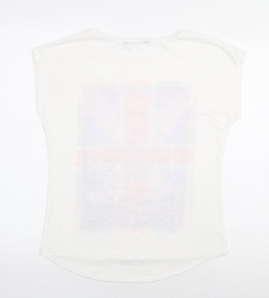 Atmosphere Womens White Cotton Basic T-Shirt Size 8 Boat Neck - London