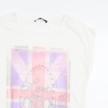 Atmosphere Womens White Cotton Basic T-Shirt Size 8 Boat Neck - London