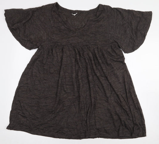 Ethel Austin Womens Brown Acrylic Basic Blouse Size 12 V-Neck