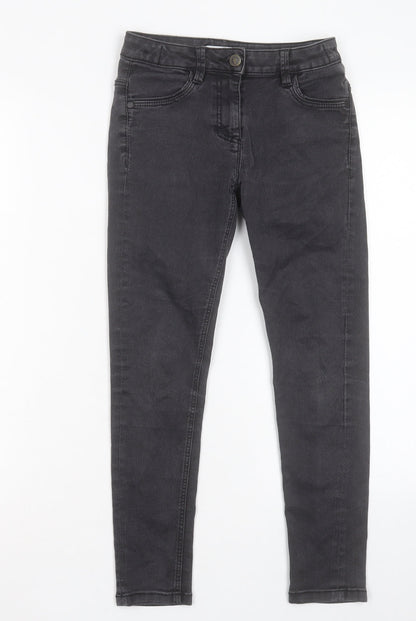 Marks and Spencer Girls Black Cotton Skinny Jeans Size 9 Years Regular Button