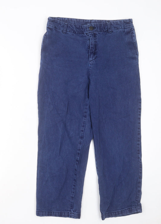 Monkl Womens Blue Striped Cotton Cropped Jeans Size 8 L23 in Regular Button