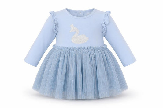 Vertbaudet Girls Blue Cotton A-Line Size 12 Months Crew Neck Button