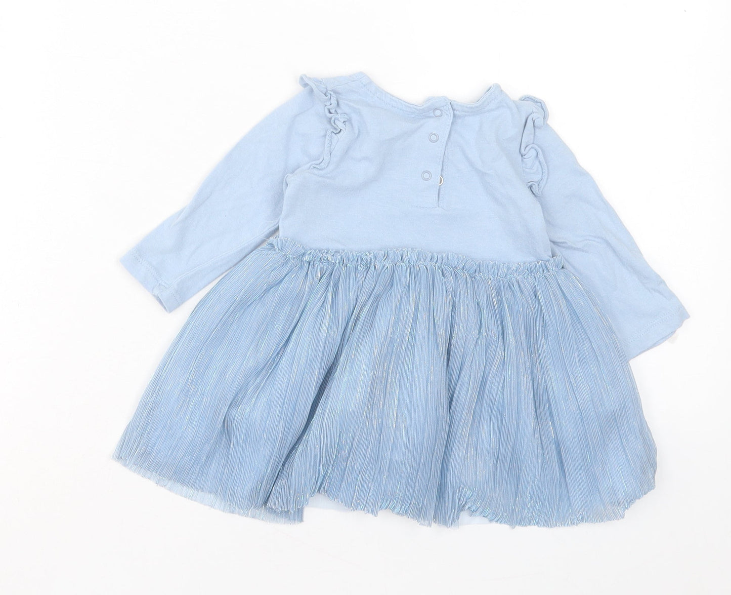Vertbaudet Girls Blue Cotton A-Line Size 12 Months Crew Neck Button