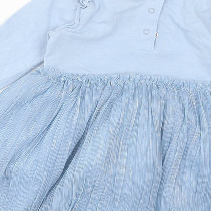 Vertbaudet Girls Blue Cotton A-Line Size 12 Months Crew Neck Button