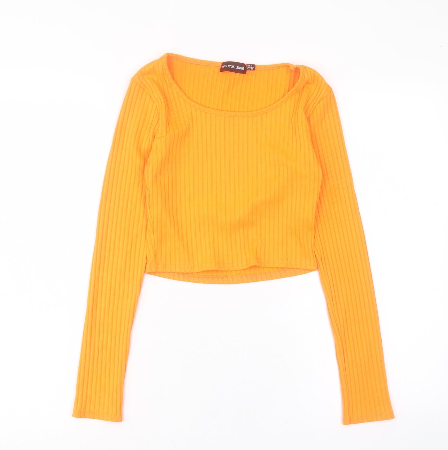 Womens UK Size 8 PRETTYLITTLETHING Orange Cropped T-Shirt