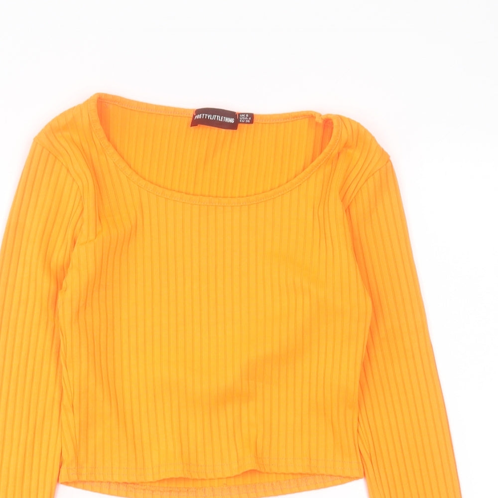 Womens UK Size 8 PRETTYLITTLETHING Orange Cropped T-Shirt