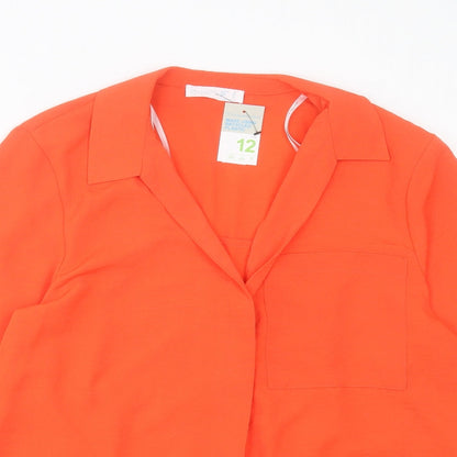Primark Womens Orange Polyester Basic Button-Up Size 12 Collared
