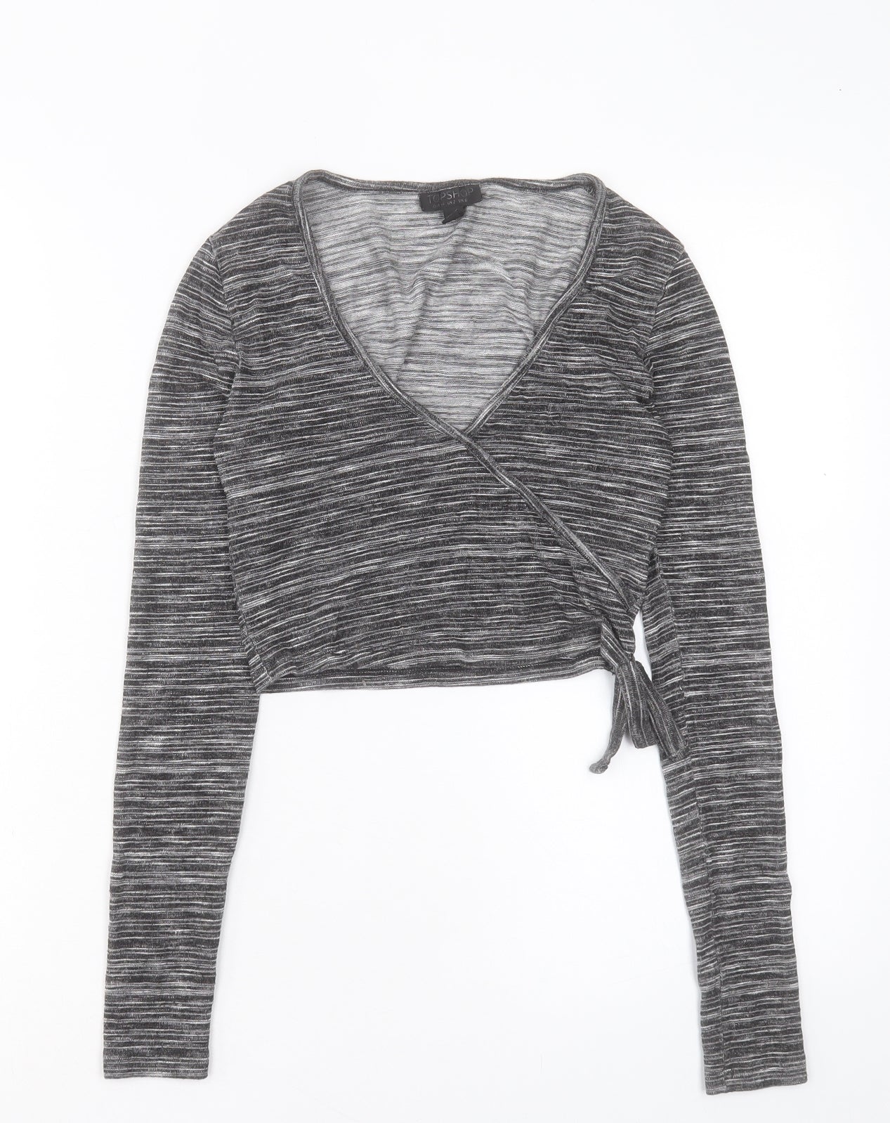 Tophop Womens Grey Viscose Cropped T-Shirt Size 6 V-Neck