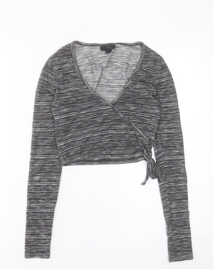 Tophop Womens Grey Viscose Cropped T-Shirt Size 6 V-Neck