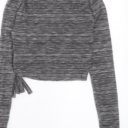 Tophop Womens Grey Viscose Cropped T-Shirt Size 6 V-Neck