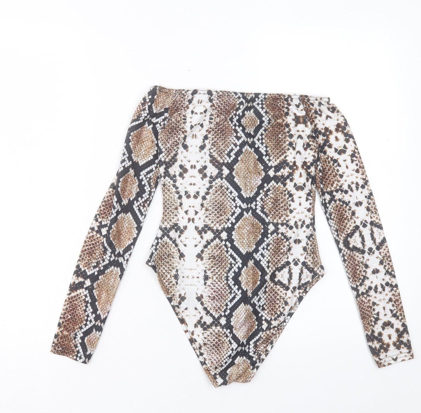 Boohoo Womens Brown Animal Print Polyester Bodysuit One-Piece Size 4 Snap