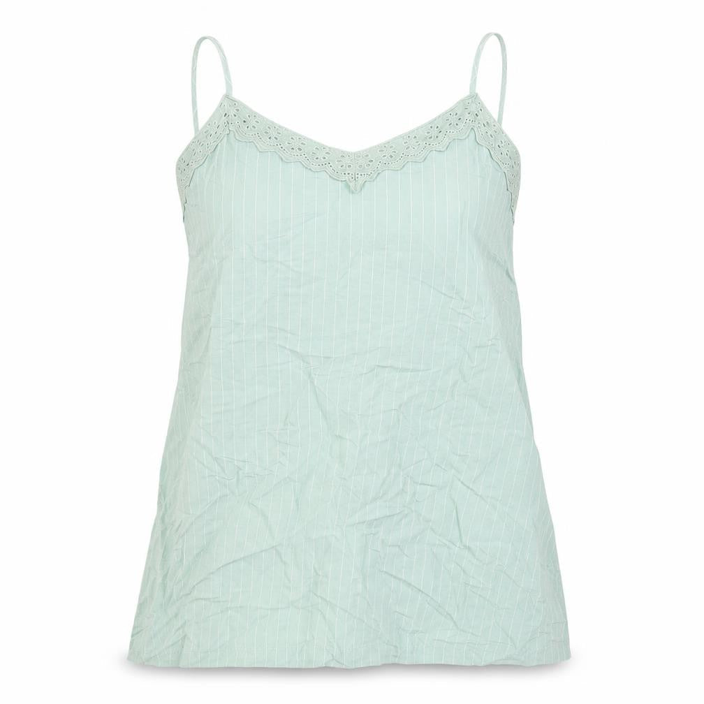 Marks and Spencer Womens Green Striped Flax Basic Tank Size 12 V-Neck