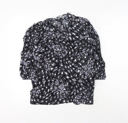 Marks and Spencer Womens Black Animal Print Viscose Basic Blouse Size 8 Round Neck - Leopard Print
