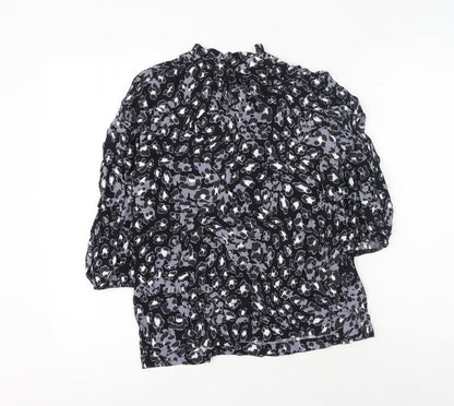 Marks and Spencer Womens Black Animal Print Viscose Basic Blouse Size 8 Round Neck - Leopard Print