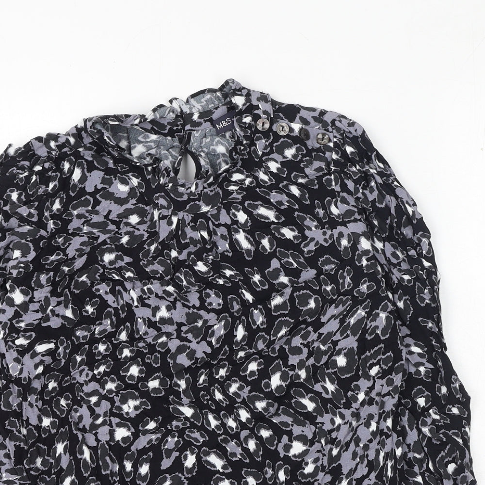 Marks and Spencer Womens Black Animal Print Viscose Basic Blouse Size 8 Round Neck - Leopard Print