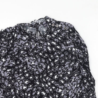 Marks and Spencer Womens Black Animal Print Viscose Basic Blouse Size 8 Round Neck - Leopard Print