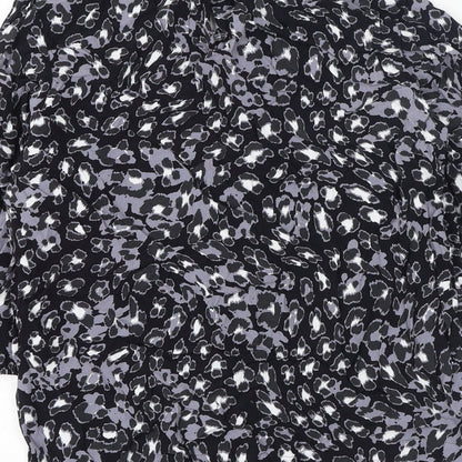 Marks and Spencer Womens Black Animal Print Viscose Basic Blouse Size 8 Round Neck - Leopard Print