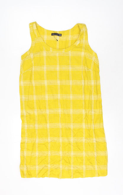 Marks and Spencer Womens Yellow Check Flax Shift Size 10 Round Neck Pullover