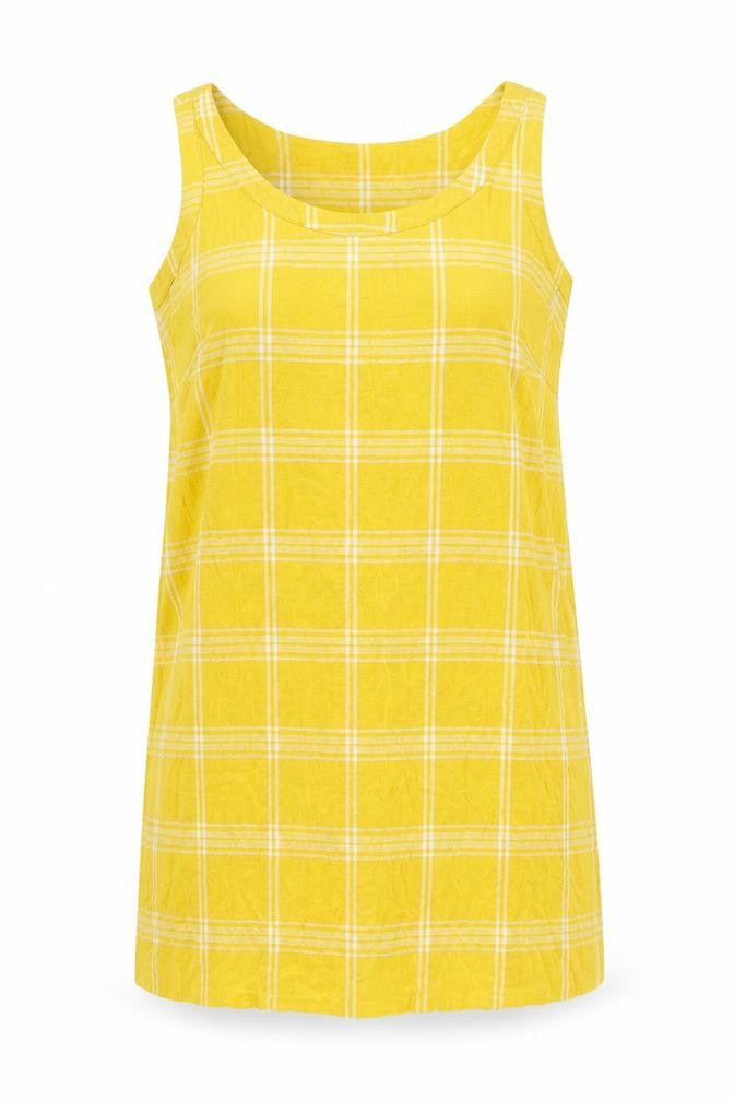 Marks and Spencer Womens Yellow Check Flax Shift Size 10 Round Neck Pullover