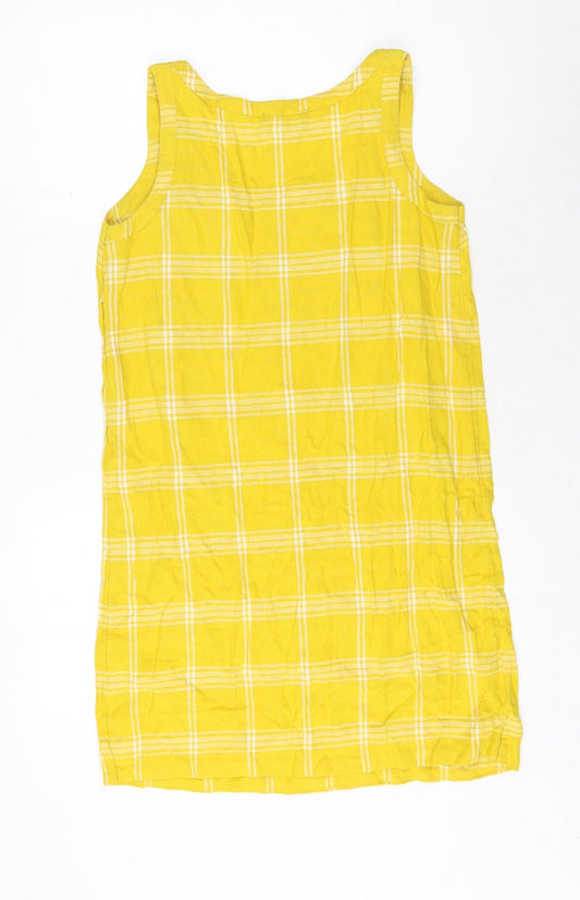 Marks and Spencer Womens Yellow Check Flax Shift Size 10 Round Neck Pullover