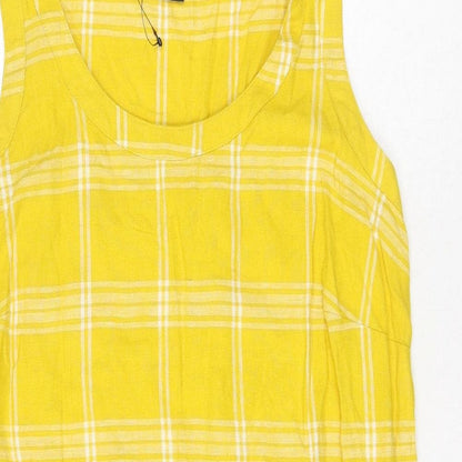 Marks and Spencer Womens Yellow Check Flax Shift Size 10 Round Neck Pullover