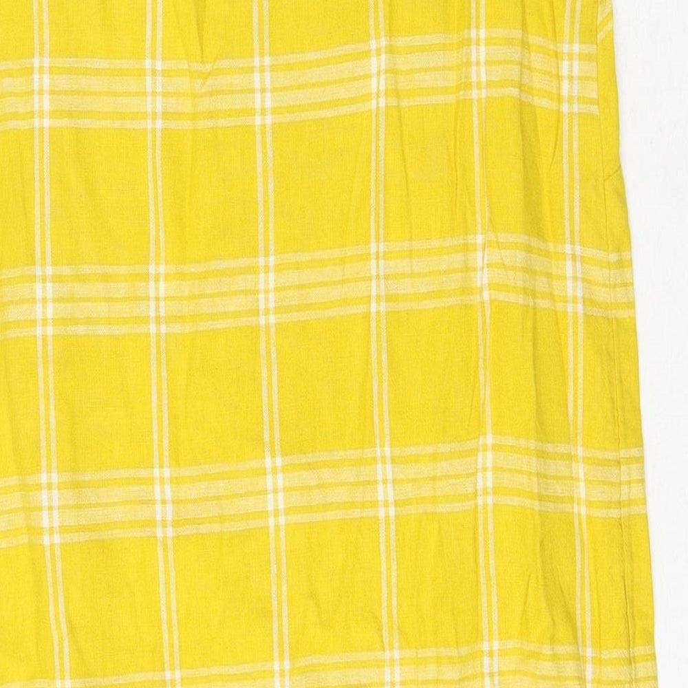 Marks and Spencer Womens Yellow Check Flax Shift Size 10 Round Neck Pullover