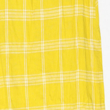 Marks and Spencer Womens Yellow Check Flax Shift Size 10 Round Neck Pullover