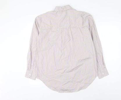 Marks and Spencer Womens Grey Striped Cotton Basic Button-Up Size 8 Collared