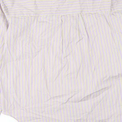 Marks and Spencer Womens Grey Striped Cotton Basic Button-Up Size 8 Collared