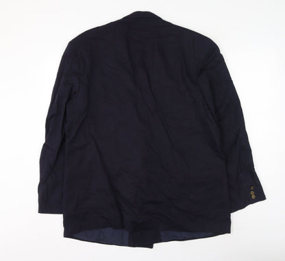 Button Hole Mens Blue Polyester Jacket Suit Jacket Size 46