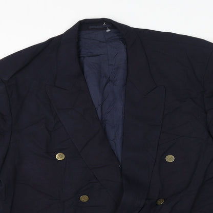 Button Hole Mens Blue Polyester Jacket Suit Jacket Size 46