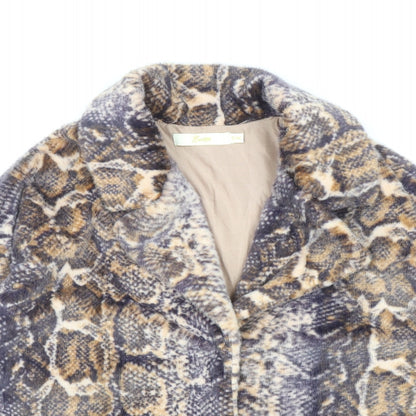 Sarta Womens Brown Animal Print Jacket Coat Size M Snap - Snake Print