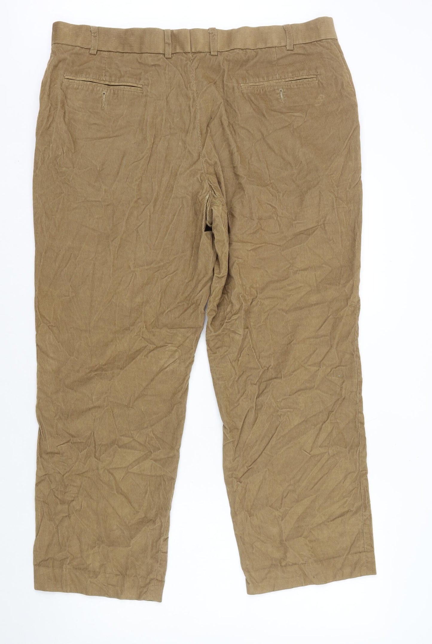 Marks and Spencer Mens Brown Cotton Trousers Size XL L28 in Regular Zip