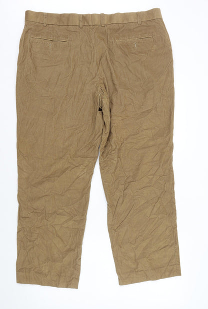 Marks and Spencer Mens Brown Cotton Trousers Size XL L28 in Regular Zip