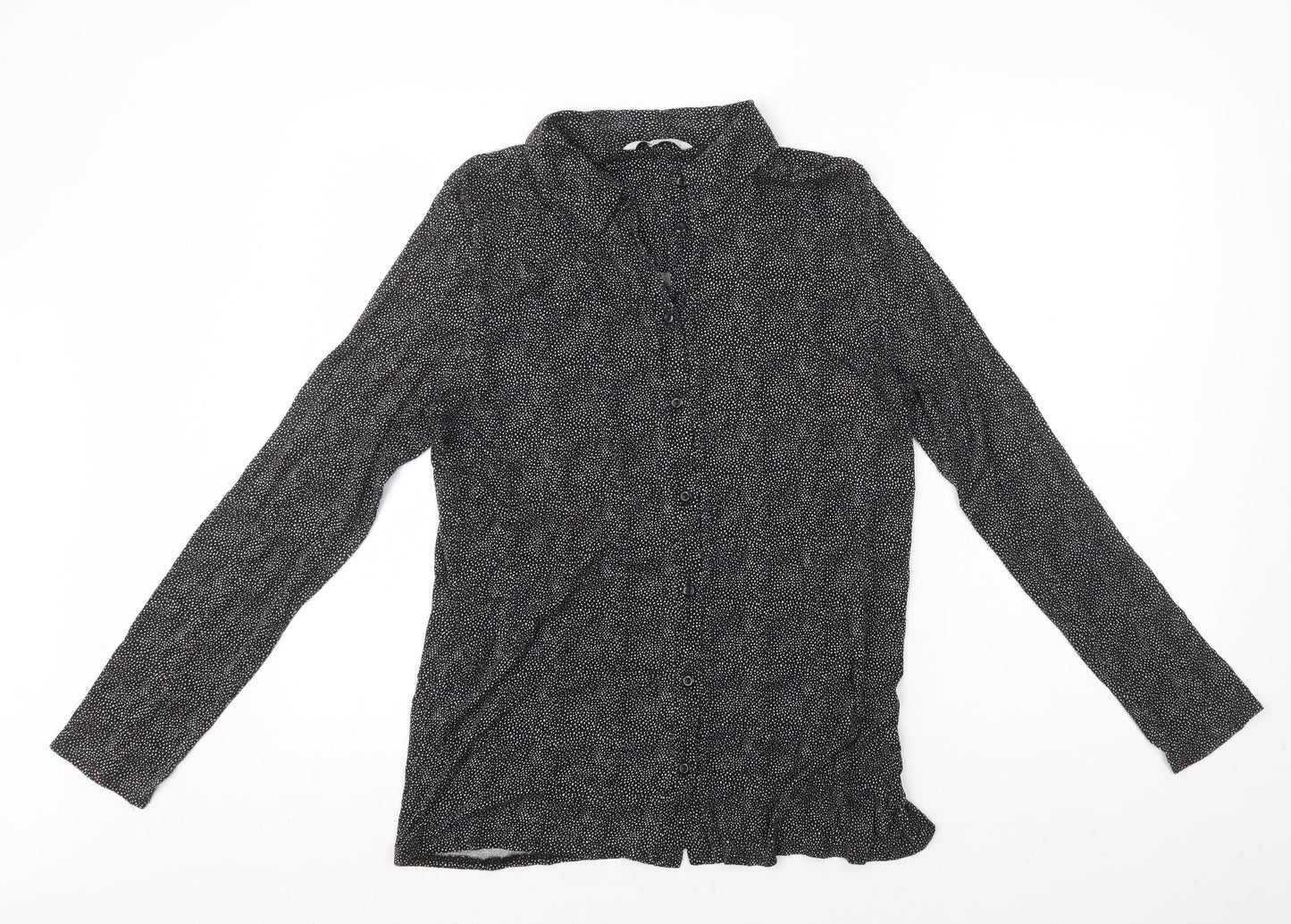 TU Womens Black Polka Dot Viscose Basic Button-Up Size 12 Collared