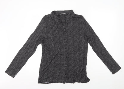 TU Womens Black Polka Dot Viscose Basic Button-Up Size 12 Collared