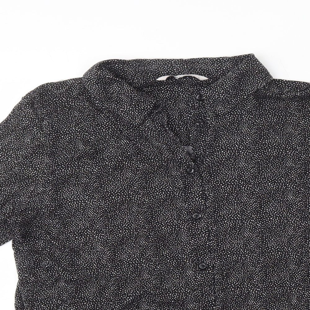 TU Womens Black Polka Dot Viscose Basic Button-Up Size 12 Collared